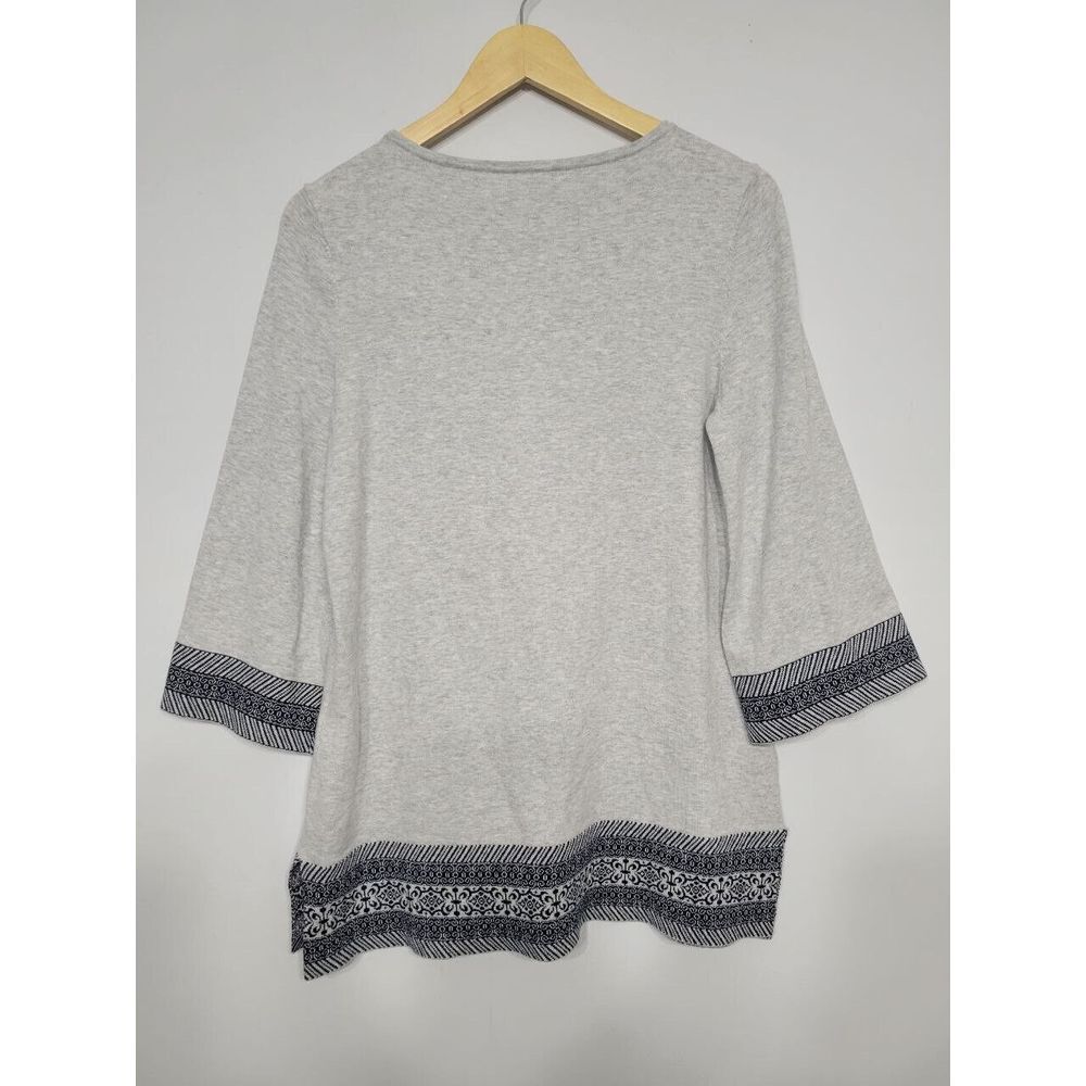 Chico's 0 Women's Heather Grey 3/4th Sleeve Size Small Geometric‎ Trim - Picture 4 of 4